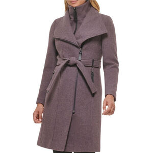 Calvin Klein Wool Blend Bib Coat Plum Noir dusty purple gunmetal women's XS